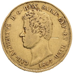 Italy CHARLES ALBERT 1831-1849, 20 Lire 1847 P Eagle Torino KM#131.1 Au.900 6,41g 21mm