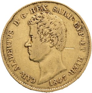 Italy CHARLES ALBERT 1831-1849, 20 Lire 1847 P Eagle Torino KM#131.1 Au.900 6,41g 21mm