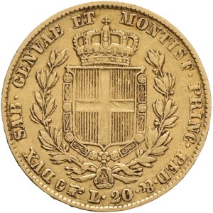 Italy CHARLES ALBERT 1831-1849, 20 Lire 1847 P Eagle Torino KM#131.1 Au.900 6,41g 21mm
