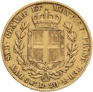 Italy CHARLES ALBERT 1831-1849, 20 Lire 1847 P Eagle Torino KM#131.1 Au.900 6,41g 21mm