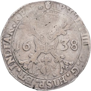 PHILIP IV. 1 Patagon 1638 Antwerp, Silver Ag.875 27,6g 42mm, Delmonte#295