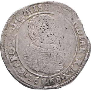 CHARLES II. 1665-1700 , Brabant 1 Ducaton 1668 Antwerp mintmark Hand, type - first child bust, KM#79.1 Silver Ag.944 31,66g 43mm, planchet defect