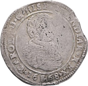 CHARLES II. 1665-1700 , Brabant 1 Ducaton 1668 Antwerp mintmark Hand, type - first child bust, KM#79.1 Silver Ag.944 31,66g 43mm, planchet defect