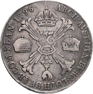 FRANCIS II. 1792-1795 1 Kronenthaler 1796 M Milano II.type LEGE ET FIDE , KM#239, N&V#486 Ag.873 29,32g 39mm