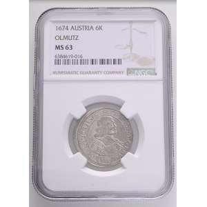 CHARLES II. LIECHTENSTEIN-KASTELKORN 1664-1695 6 Kreuzers 1674 Olmutz KM#236.2 Ag. 3,5g 26,4mm NGC 6384619-016