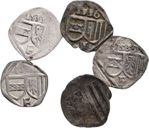 FERDINAND I. 1519-1564 Lot 5 coins 1 Pfennig F 1533,6,9,?,? , Linz, Markl# 557, Schult# 4162, 4167, Billon 0,4g 14mm