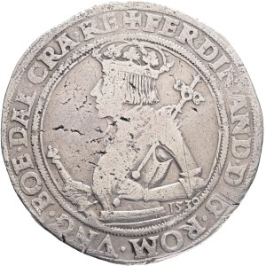 FERDINAND I. 1519-1564 1 Thaler 1538(9), Linz, Ag. 28,26g, rare variant figure left, double inner surrond without leaves, avers :+ FERDINAND.G.ROM.VNG.BOE.DAL.CRA.RE revers:+INF.HISPA.ARCHIDVX.AVSTRIE.DVX.BVRGV.
