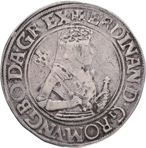 FERDINAND I. 1519-1564 1 Thaler, ND, Linz, Ag. 28,36 40mm, Markl#320-365, R!, variant hilt to lower D, avers: a cross above the crown , + FERDINAND.D.G.ROM.VNG.BOE.DAL.CROETC.RE reverse:+INF.HISPA.ARCHIDV X.AVSTRIE.DVX.BVR VF