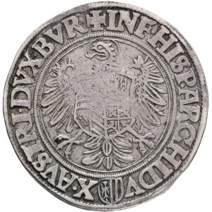 FERDINAND I. 1519-1564 1 Thaler, ND, Linz, Ag. 28,36 40mm, Markl#320-365, R!, variant hilt to lower D, avers: a cross above the crown , + FERDINAND.D.G.ROM.VNG.BOE.DAL.CROETC.RE revers:+INF.HISPA.ARCHIDV X.AVSTRIE.DVX.BVR VF