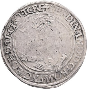 FERDINAND I. 1519-1564 1 Thaler, ND, Linz, Ag. 28,32 40mm, Markl#320-365, R! variant hilt on upper D, avers: a cross above the crown , + FERDINAND.D.G.ROM.VNG.BOE.DAL.CROETC.RE reverse:+INF.HISPA.ARCHIDV X.AVSTRIE.DVX.BVRG VF
