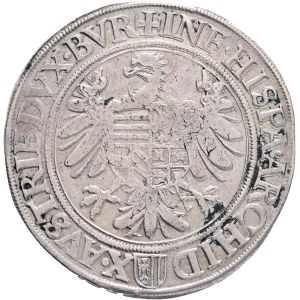 FERDINAND I. 1519-1564 1 Thaler, ND, Linz, Ag. 28,32 40mm, Markl#320-365, R! variant hilt on upper D, avers: a cross above the crown , + FERDINAND.D.G.ROM.VNG.BOE.DAL.CROETC.RE revers:+INF.HISPA.ARCHIDV X.AVSTRIE.DVX.BVRG VF