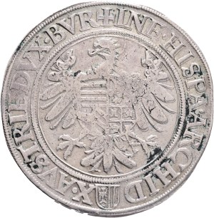 FERDINAND I. 1519-1564 1 Thaler, ND, Linz, Ag. 28,32 40mm, Markl#320-365, R! variant hilt on upper D, avers: a cross above the crown , + FERDINAND.D.G.ROM.VNG.BOE.DAL.CROETC.RE reverse:+INF.HISPA.ARCHIDV X.AVSTRIE.DVX.BVRG VF