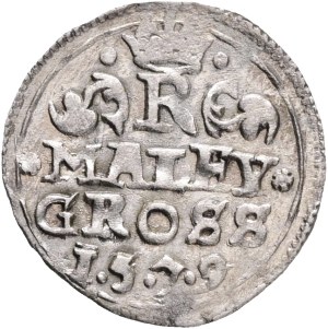 RUDOLPH II. 1576-1608 Maley Groschen Kuttenberg ( Kutná Hora) 1579 mintmaster G.Satny von Olivet, Silver Ag. 1,07g 17mm MB# 250, R!