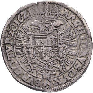 FERDINAND II. 1619-1637 1 Thaler 1621 Vienna, mintmaster Fellner, Silver Ag. 28,32mm 41mm , KM# 268.2, Her# 365-366, Dav EC II# 3076, planchet defect