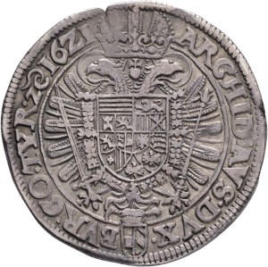 FERDINAND II. 1619-1637 1 Thaler 1621 Vienna, mintmaster Fellner, Silver Ag. 28,32mm 41mm , KM# 268.2, Her# 365-366, Dav EC II# 3076, planchet defect
