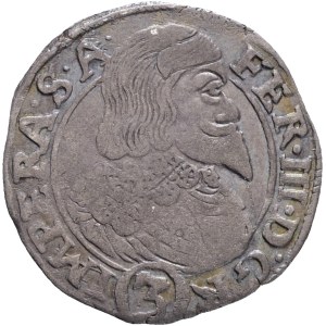 FERDINAND III. 1637-1657 3 Kreuzers 1640 Prague mintmaster Jakob W.Wolker mintmark hand with star, KM#412 Ag. 1,51g 20mm