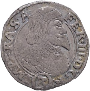 FERDINAND III. 1637-1657 3 Kreuzers 1640 Prague mintmaster Jakob W.Wolker mintmark hand with star, KM#412 Ag. 1,51g 20mm