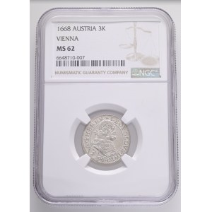 LEOPOLD I. 1657-1705 3 Kreuzers 1668 Vienna KM#1169 Ag. 1,77g 22mm NGC 6648710-007