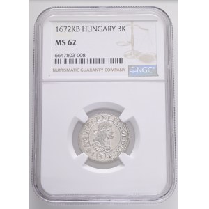 LEOPOLD I. 1657-1705 3 Kreuzers 1672 KB Kremnica KM#163, ÉH#1084 Ag. 1,95g 20,5mm NGC 6647803-008