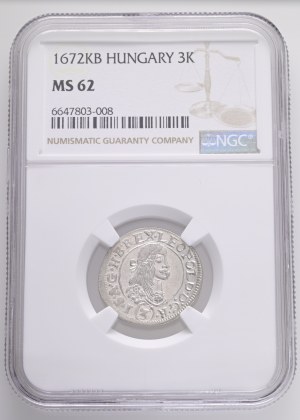 LEOPOLD I. 1657-1705 3 Kreuzers 1672 KB Kremnica KM#163, ÉH#1084 Ag. 1,95g 20,5mm NGC 6647803-008
