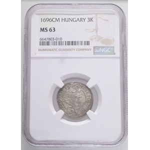 LEOPOLD I. 1657-1705 3 Kreuzers 1696 CM Kassa (Košice) KM#236, ÉH#1085.b Ag. 1,6g 20,5mm NGC 6647803-010