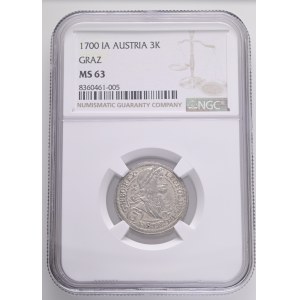 LEOPOLD I. 1657-1705 3 Kreuzers 1700 IA GRAZ, KM#1115, Ag. 1,3g 20mm NGC 8360641-005