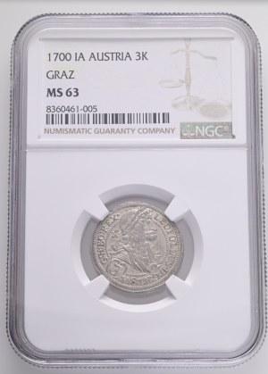 LEOPOLD I. 1657-1705 3 Kreuzers 1700 IA GRAZ, KM#1115, Ag. 1,3g 20mm NGC 8360641-005