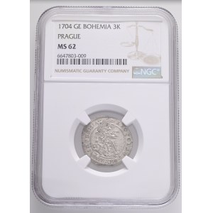 LEOPOLD I. 1657-1705 3 Kreuzers 1704 GE Prague, mintmaster Gregor Egerer KM#590 Ag. 1,55g 21mm NGC 6647803-009