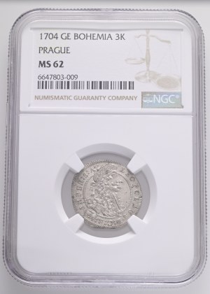 LEOPOLD I. 1657-1705 3 Kreuzers 1704 GE Prague, mintmaster Gregor Egerer KM#590 Ag. 1,55g 21mm NGC 6647803-009