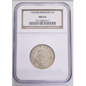 LEOPOLD I. 1657-1705 6 Kreuzers 1667 KB Kremnica KM#164, ÉH#1072, Billon Ag.438 3,1g 26,2mm NGC 2311888-017