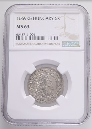 LEOPOLD I. 1657-1705 6 Kreuzers 1669 KB Kremnica KM#164, ÉH#1072, Billon Ag.438 3,1g 26,2mm NGC6648711-004
