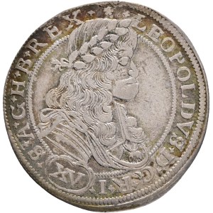 LEOPOLD I. 1657-1705 XV. Kreuzers 1675 SHS Breslau mintmaster Solomon Hammerschmidt, Silver Ag. 6,11g 29mm KM#462