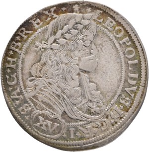LEOPOLD I. 1657-1705 XV. Kreuzers 1675 SHS Breslau mintmaster Solomon Hammerschmidt, Silver Ag. 6,11g 29mm KM#462