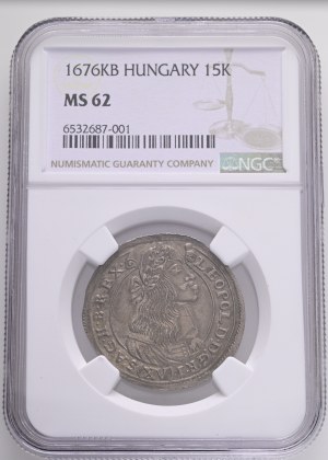 LEOPOLD I. 1657-1705 XV. Kreuzers 1676 KB Kremnica KM#175, ÉH#1058, Ag. 5,5g 31mm NGC6532687-001