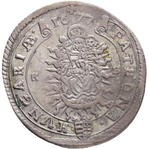 LEOPOLD I. 1657-1705 XV. Kreuzers 1677 KB Kremnica , Silver Ag. 6,15g 31mm KM#175, ÉH#1060