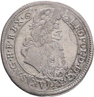 LEOPOLD I. 1657-1705 XV. Kreuzers 1688 KB Kremnica , Silver Ag. 6,20g 30mm ÉH#1062 curly hair wig