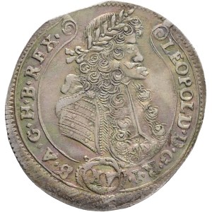 LEOPOLD I. 1657-1705 XV. Kreuzers 1689 KB Kremnica , Silver Ag. 6,28g 30mm ÉH#1062 curly hair wig, var. small head