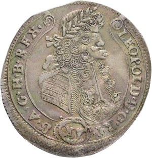 LEOPOLD I. 1657-1705 XV. Kreuzers 1689 KB Kremnica , Silver Ag. 6,28g 30mm ÉH#1062 curly hair wig, var. small head