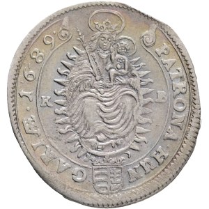 LEOPOLD I. 1657-1705 XV. Kreuzers 1689 KB Kremnica , Silver Ag. 6,28g 30mm ÉH#1062 curly hair wig, var. small head