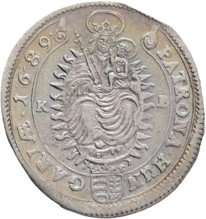 LEOPOLD I. 1657-1705 XV. Kreuzers 1689 KB Kremnica , Silver Ag. 6,28g 30mm ÉH#1062 curly hair wig, var. small head