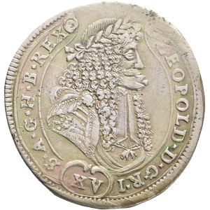 LEOPOLD I. 1657-1705 XV. Kreuzers 1690 KB Kremnica , Silver Ag. 6,42g 30mm ÉH#1062 curly hair wig, var. small head
