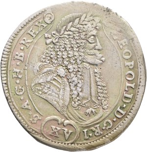 LEOPOLD I. 1657-1705 XV. Kreuzers 1690 KB Kremnica , Silver Ag. 6,42g 30mm ÉH#1062 curly hair wig, var. small head