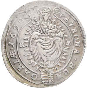 LEOPOLD I. 1657-1705 XV. Kreuzers 1690 KB Kremnica , Silver Ag. 6,42g 30mm ÉH#1062 curly hair wig, var. small head