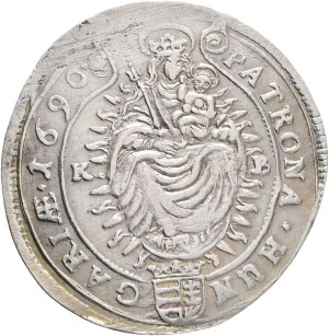 LEOPOLD I. 1657-1705 XV. Kreuzers 1690 KB Kremnica , Silver Ag. 6,42g 30mm ÉH#1062 curly hair wig, var. small head