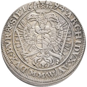 LEOPOLD I. 1657-1705 XV. Kreuzers 1694 MMW Breslau mintmaster Martin Maxmilián Wackerl, Silver Ag. 6,04g 29mm KM#463