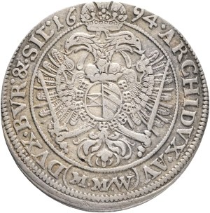 LEOPOLD I. 1657-1705 XV. Kreuzers 1694 MMW Breslau mintmaster Martin Maxmilián Wackerl, Silver Ag. 6,04g 29mm KM#463