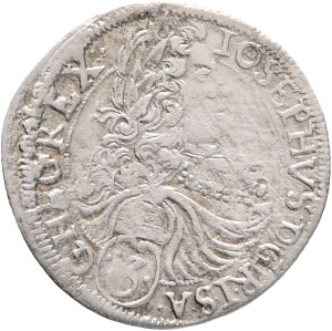JOSEPH I. 1705-1711 3 Kreuzers 1707 IP St.Veit , mintmaster Jan Preiss, Silver Ag. 1,56g 22mm, KM#1489 R!