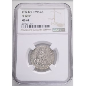 CHARLES VI. 1711-1740 6 Kreuzers 1732 Prague KM#722, Ag. 3g 26mm NGC 8360461-017