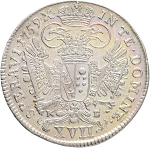 FRANCIS I. of LORRAINE, as co-ruler 1745-1765, XVII. Kreuzers 1759 KB Kremnica , Silver Ag. 6,09g 28,33mm, ÉH#1291, extraordinary speciman