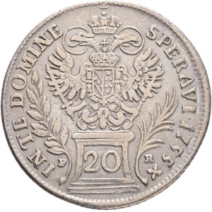 FRANCIS I. of LORRAINE 1745-1765, 20 Kreuzers 1755 PR Prague , Silver Ag.583 4,95g 27mm, KM# 2028, Schön DM# 141